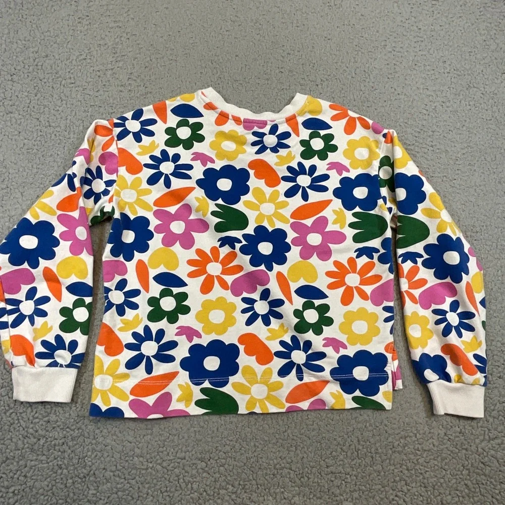 Hanna Andersson Sweatshirt Kids Size 10 White Floral Excellent Multi-Color Retro